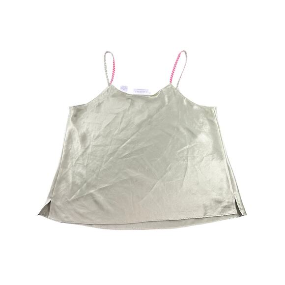 Silky Slip Cami- Green- Size Medium- Pink strap detailing- y2k casual - Picture 6 of 8